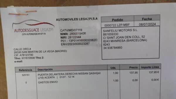 MANGUETA TRASERA DERECHA NISSAN QASHQAI (J10) - Imagen 5
