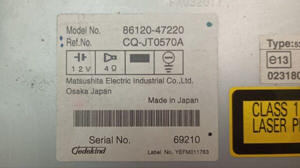 SISTEMA AUDIO / RADIO CD TOYOTA PRIUS (NHW20)
